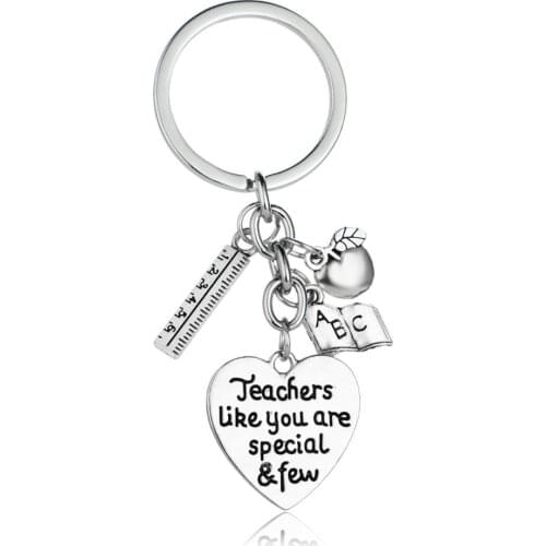 12PC Teachers Like You Are Special & Few Keychain Apple Ruler ABC Book Love Heart Charms Keyring For Teachers Day Gift Jewelry