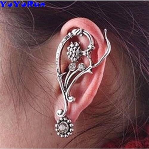 12 Piece Hollow out flower ear cuff clip earring man woman vintage crystal rhinestone sun Punk earring ear hang hook jewelry