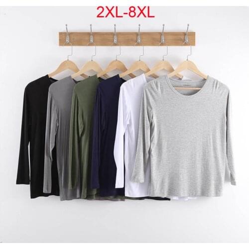 140Kg Plus size mens long-sleeved modal summer autumn T-shirt 4XL 5XL 6XL 7XL 8XL thin section outer inner wear casual top