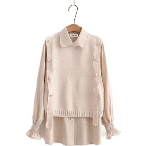 2020 Winter 2 Piece Set Women Preppy Style Sweet Dress Polyester Sweater Vest + Shirt Fashion Casual Suit Two Pieces Set 2012301