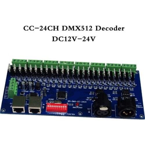 24CH dmx512 decoder Controller, LED DMX RGB controller Common cathode,RJ45,5Ax3RGB CH