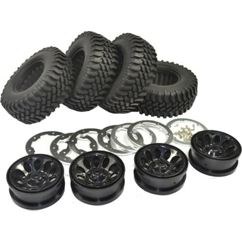4PCS 100mm 1.9 inch Rubber Tires With Foam Inserts and wheels Rims for Axial SCX10 D90 D110 Tamiya CC01 1:10 RC Rock Crawler