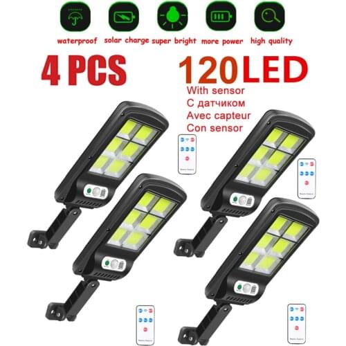 4pcs tabular oblong 120 LED Solar Light Outdoor Solar Lamp Powered Sunlight PIR Motion Sensor Waterproof Street Lamps for Garden