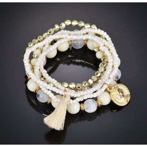 6Pcs/Set New Stylish Tassel Beads Bracelet Set Multilayer Style Tassel Beads Bracelet Classics Portrait Jewelry Female pulsei