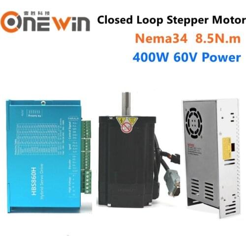 8.5N.m Nema34 86mm closed loop stepper motor 2 phase 86HBS85 and HBS860H Hybird Easy Servo 400W 60V switch power supply