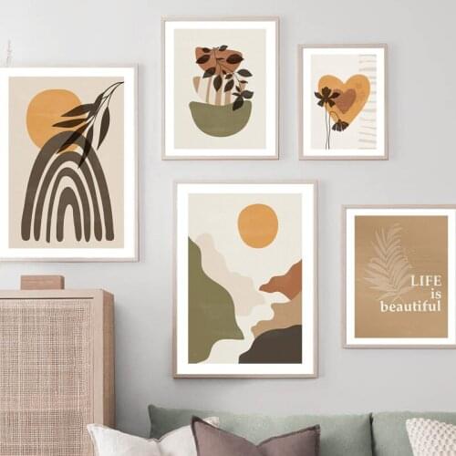 Boho Valley Sun Rainbow Heart Flower Vintage Wall Art Canvas Painting Nordic Posters And Prints Decor Pictures For Living Room