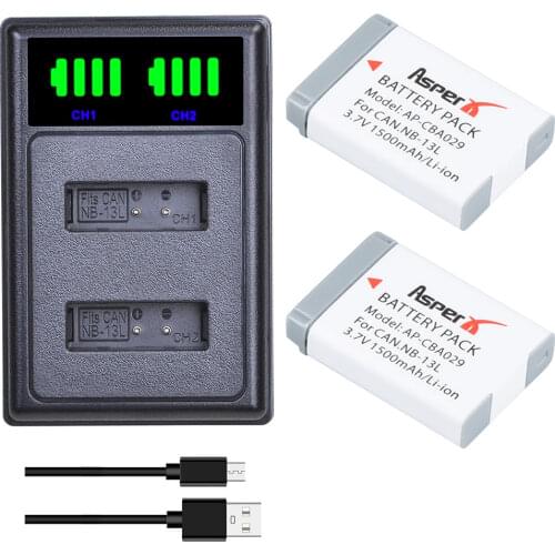 2Pcs NB-13L NB13L 1500mAh Battery + LED Dual Charger with Type C Port for Canon G7 X Mark II G7X PM165 G5 X G5X G9 X G9X SX620