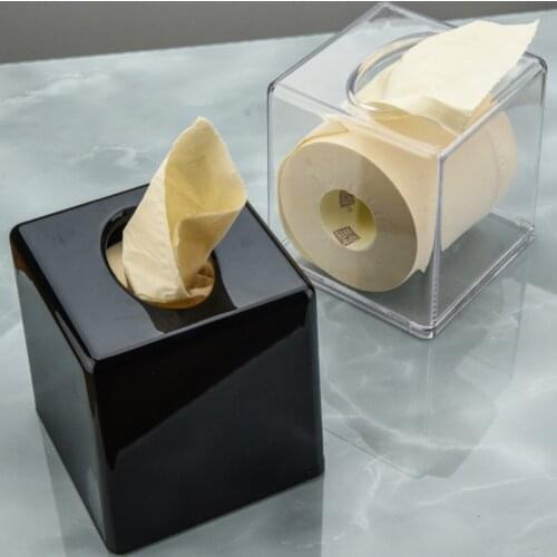 Acrylic transparent tissue box black high-grade square plastic resistant to drop paper box thickening WF8081132