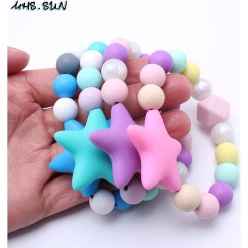 MHS.SUN Approved 100% food grade silicone bracelets multicolor star&round&hexagon beaded bracelet chewable for Baby kid jewelry