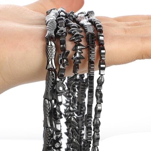 Fish Shape Black Hematite Natural Stone Beads Animal Loose Spacer Beads for Jewelry Making Bracelets Necklace DIY Accessories