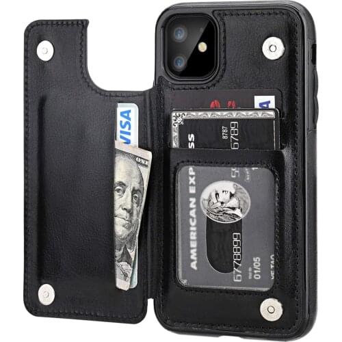 For iPhone 11 Wallet Case with Card Holder,PU Leather Kickstand Card Slots Case,Double Magnetic Clasp and Durable Shockproof