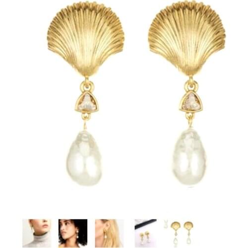 CSxjd 2020 new scallop shell shape crystal pearl ocean wind earrings