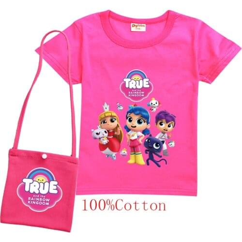 True and The Anime Rainbow Kingdom Tshirt + Bag Toddler Girls Shirts Kids Short Sleeve Top Boys Summer Clothes Children Clothing
