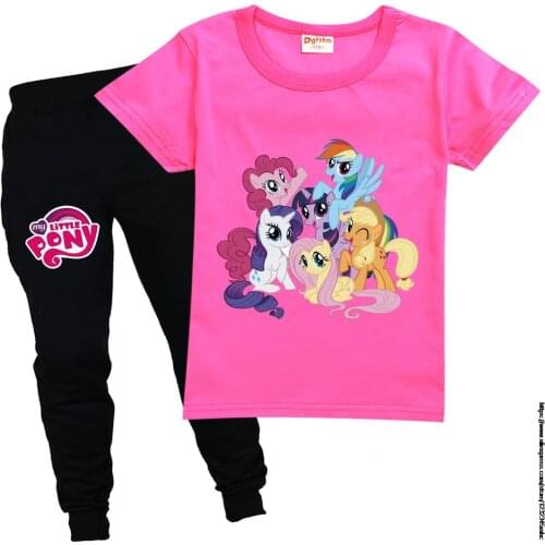 Kids My Little Baby girl pony Cartoon Outfits Summer Suits 2-16 Years Children Clothing T-shirt + Pants tracksuit girls set