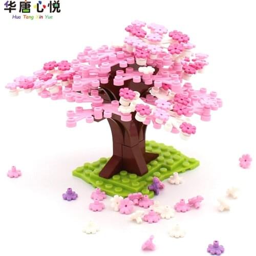 City Stree View Plants Light Pink Cherry Tree Flowers Model Building Blocks Assemble Toys for Children Kids Gifts DIY Toy