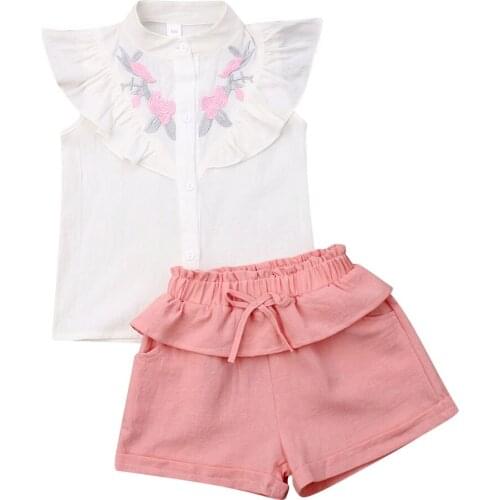 Boutique Girl Clothes 2pcs Newborn Kids Baby Girl EmbroideryTops Shirt + Short Pants Legging Outfits Set