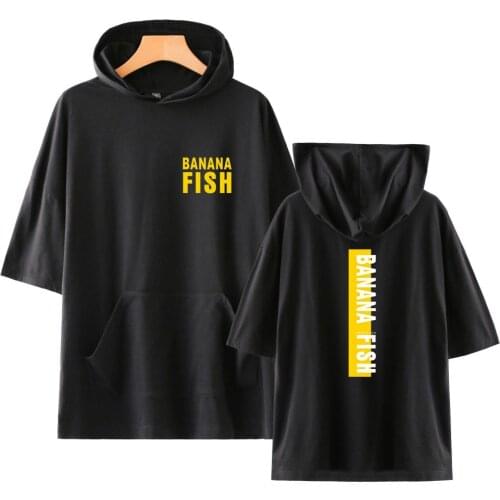 BANANA FISH 2 hot men/women hooded t-shirt Solid Color tshirts summer short sleeve hoodies t shirt casual harajuku tshirt Tops