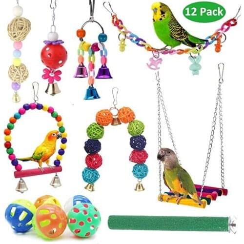 Parrot Bite Toys Toy Bird Swing Suspension Bridge Plastic Ball Random Colors 12Set
