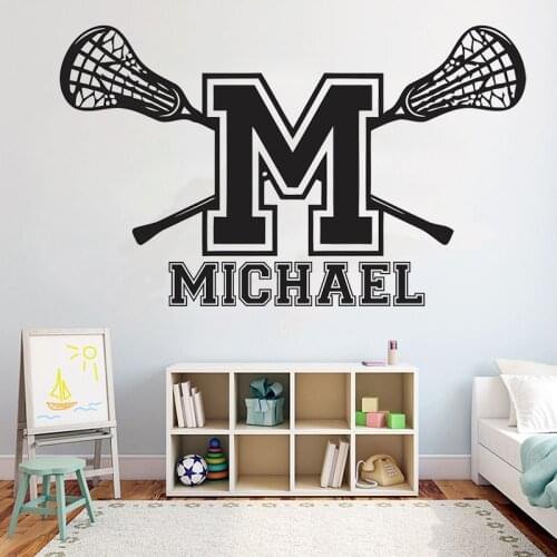 Customized Personalised Lacrosse players Name wall sticker Lacrosse Racquets vinyl Decal Kids Room Sports Wall Decor decals G977