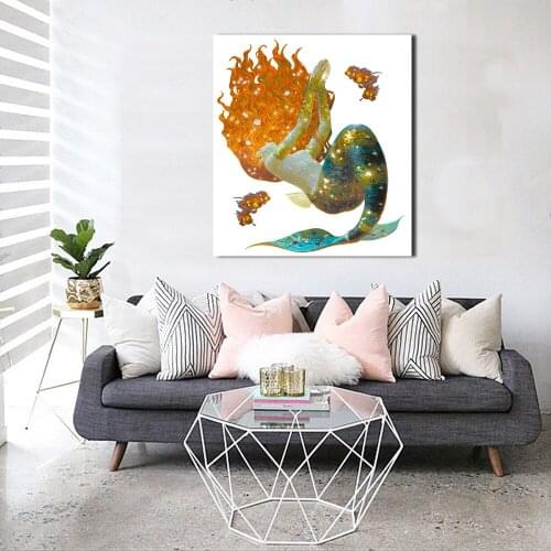 JQHYART Canvas Painting Mermaid Wall Pictures For Living Room Painting Canvas Art Posters And Prints Home Decor Print No Frame