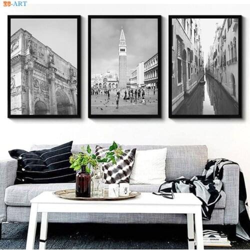 Italy Art Milan Venice Rome Prints Wall Decor Large Wall Art Black and White Poster Colosseum Canvas Painting Nordic Style