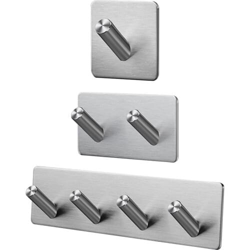 3M Self Adhesive Wall Door Back Hooks Heavy Duty Stainless Steel Clothes Hanger Bathroom Kitchen Towel Rustproof Hooks