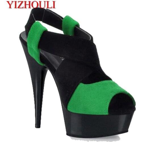 Suede material summer high-heeled shoes, sexy 15 cm fine heel nightclub stage sandals, woman dancing shoes