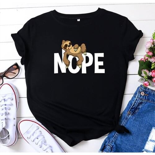 100% Cotton Summer New Womens T-shirt O-Neck Harajuku Cartoon Hope Sloth Print Top Casual Female T shirt Oversized Size S-5XL