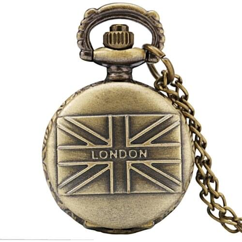 Small Size Antique London England UK flag Design Quartz Pocket watch Necklace Pendant Gifts Chain Male Watch relogio de bolso