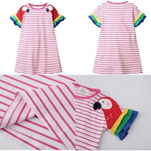 Fashion Summer Girls Parrot Feather Flying Sleeve Dresses Stripe Novelty Kids Party Girls Princess Dress Tops Clothes Girl Dress