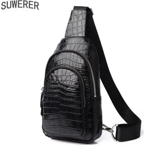 High Quality Crocodile pattern mens chest bag real cowhide mens crossbody bag leather shoulder bag