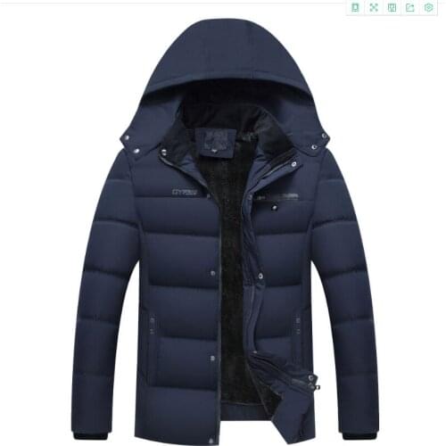 2019 Newest Winter Mens Hooded Plus Velvet Warm Casual Parkas Male Jackets Hat Detachable Cotton Clothing Coat Men