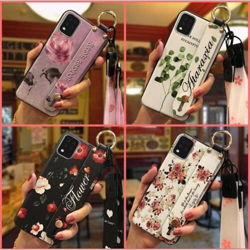 For Girls Soft Phone Case For LG K42 Waterproof Anti-dust Lanyard Fashion Design Flower For Woman