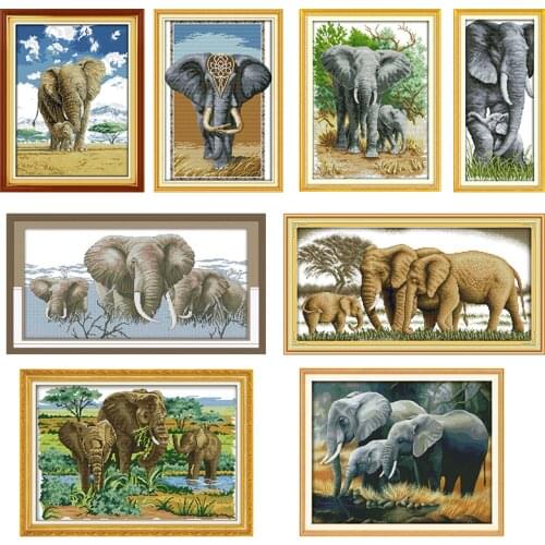 Animal elephant mother and child series pattern cross stitch kit 14CT 11CT count and stamping embroidery kit DIY home decoration