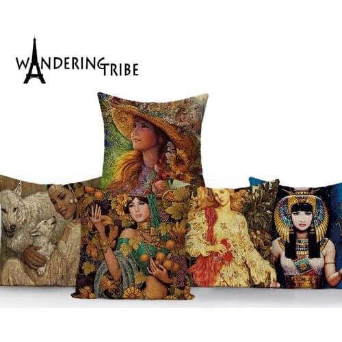 Grassland Ancient Portrait Printing Home Decor Cushion Cover Indian Old Fashioned Pillow Throw Pillow Case African Pillow Cover