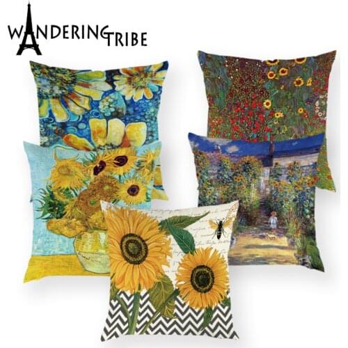 Simulation Oil Painting Cushion Cover Van Gogh Pillow Covers Decorative Sunflower Plant Pillows Case Home Sofa Cushions Covers