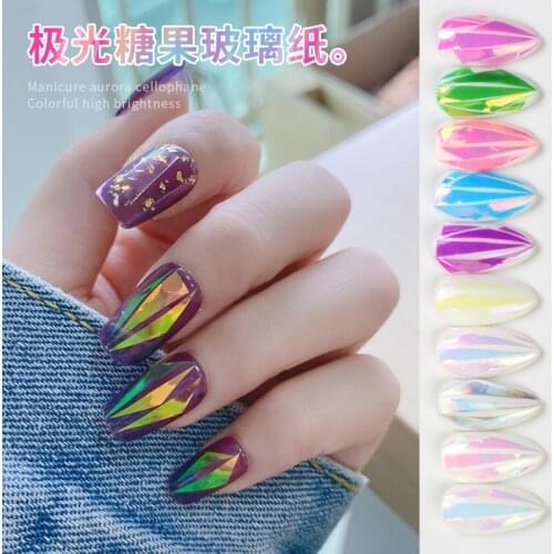 10 Design/set Nail Foil Nail Art Transfer Foil Stickers Paper sparkly AB Color UV Gel Wraps Nail Adhesive Decals