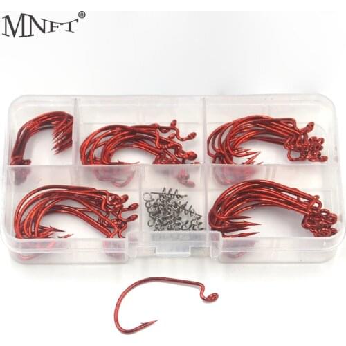 MNFT 60Pcs Red Offset Fishing Hooks+15Pcs Soft Lure Connector/Set High Carbon Steel Size 1# 2# 1/0# 2/0# 3/0#Fishing Hooks