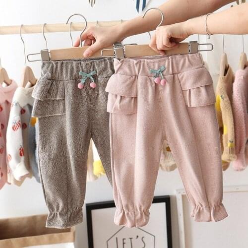 2020 Fashion Autumn Baby Girls Kids Pants Cherry Ruffles Casual Trousers Infants Children Clothes Princess Long Pant S9693