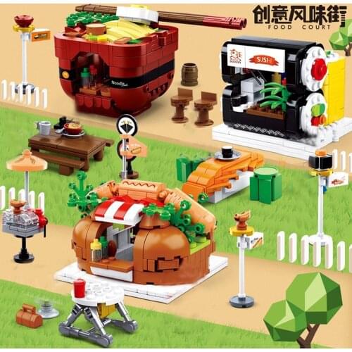 Creator Mini City Shops Street View Compatible Architecture Food Market House Restaurant Cake Model Building Blocks Kit Toy 0705