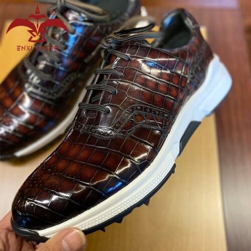 Shoes that You Never See! 100% Nile River Crocodile Leather Sneakers Men Lady Casual Shoes Custom Make Patina Green Burgundy