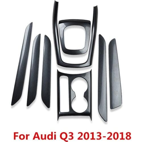 Carbon Fiber Printed Car Gear Door Panel Cover Drink Holder Moulding Trim for Audi Q3 2013 2014 2015 2016 2017 2018 Styling