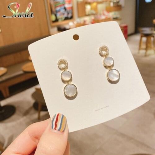 Geometric Dangle Earrings For Women Natural Shell Korean Fashion Jewelry Acessories Pendientes wholesale S925 Pin High Quality