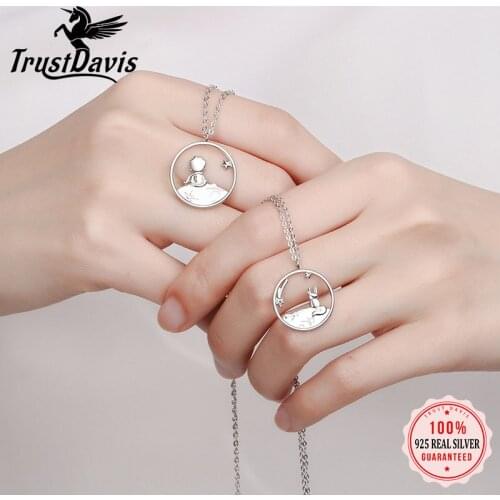 TrustDavis Real 925 Sterling Silver Fashion Little Prince Fox Pendant Couples Necklace For Women Party Fine Jewelry DD1344