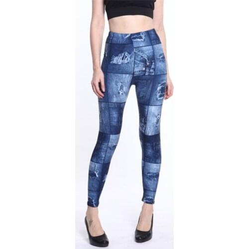 INDJXND Milk Silk Nine Leggings Women Imitates Denim Printing Elastic Lady Sporting Fitness Push Up Floral Patterned Clothing