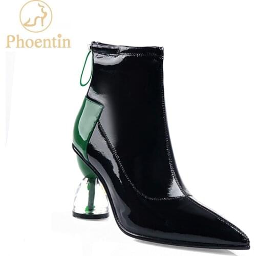 Phoentin transparent crystal high heels women shoes 2019 mixed colors ankle boots genuine leather pointed toe elastic band FT763