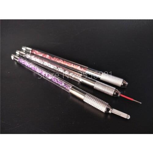 100pcs Microblading Pen Permanent Makeup Manual 3D Lips Eyebrow Tattoo Crystal Acrylic Handle Tattoo Pen MIx Color