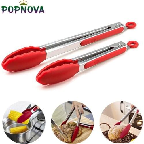 12inch Silicone Food Tong Stainless Steel Kitchen Tongs Silicone Non-slip Cooking Clip Clamp BBQ Salad Tools Kitchen Accessories