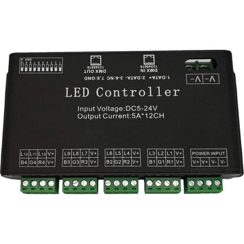 12 Channel DMX Decoder 60A DMX512 LED Controller PWM Dimmer Driver For RGB LED Strip And Module Light DC12V-24V