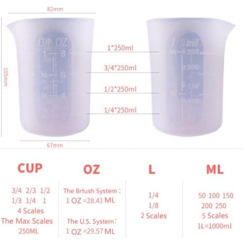 2Pcs 100ML 250ML Flexible Silicone Measuring Cup Cook Bakers Resin Jewelry Tools 1XCA